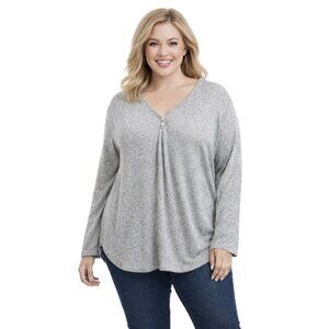 89th + Madison V-Neck Jeweled Zipper Long Sleeve Top